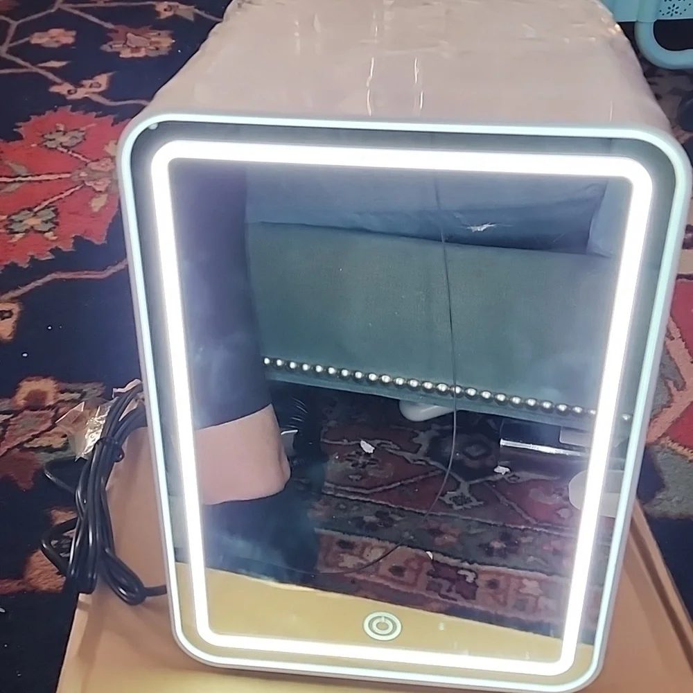 LED mirror Door Mini-fridge. AC power/DC power Cords. Works. For Cosmetics